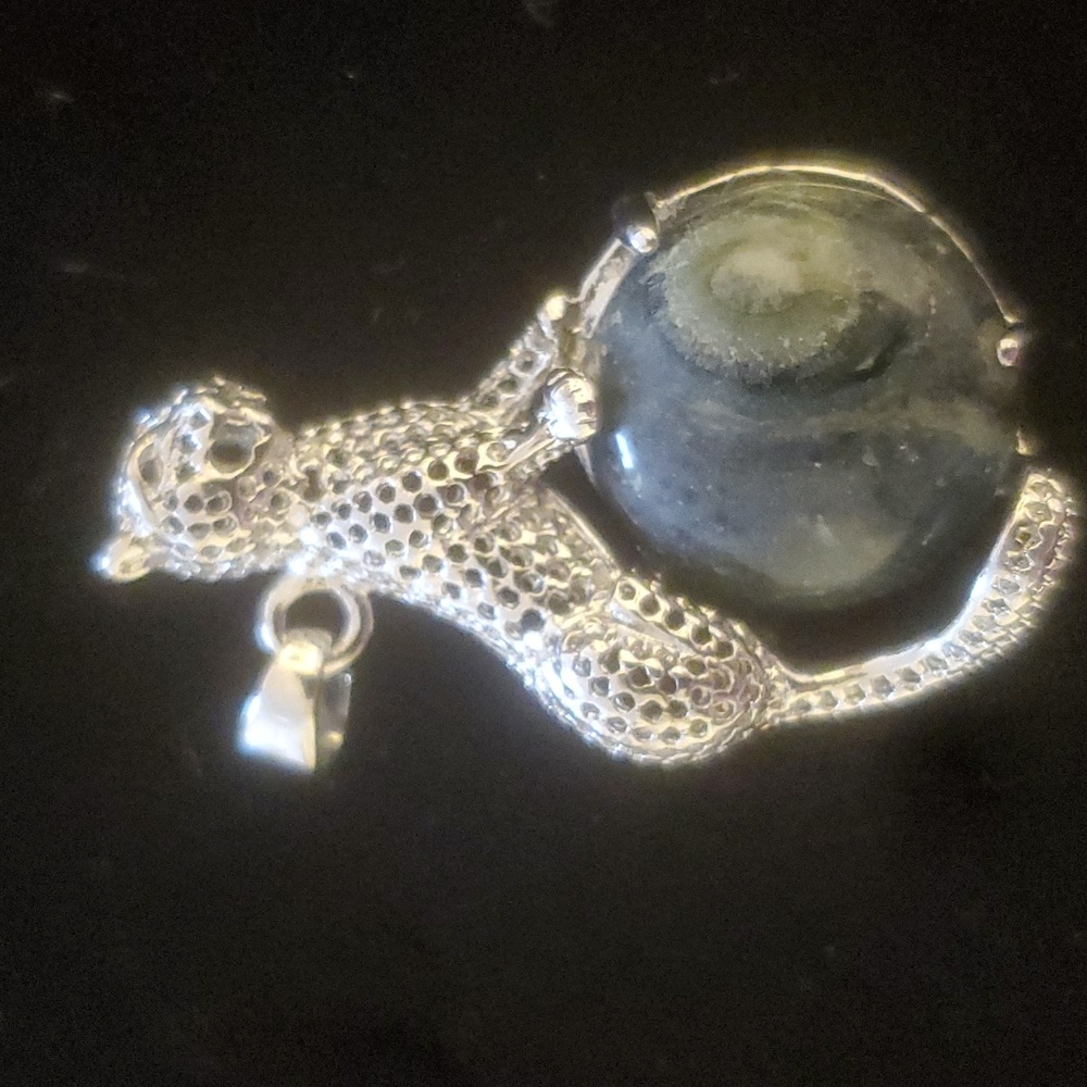 New Silver Wrapped Kambaba Jasper Leopard Pendant.